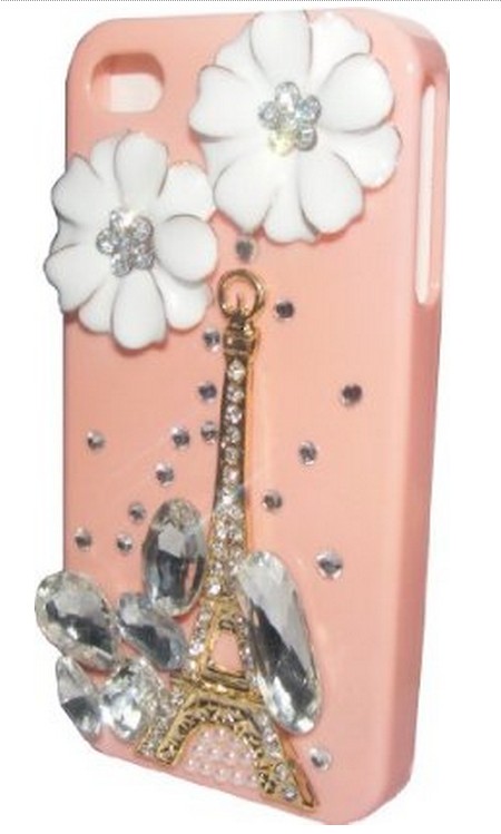 Rhinestone Flower Eiffel Tower Case Cover For Iphone 4 4s