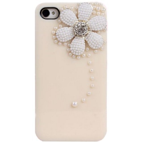 Floral Flower Manmade Pearl Case Cover For Iphone 4 4s (white)