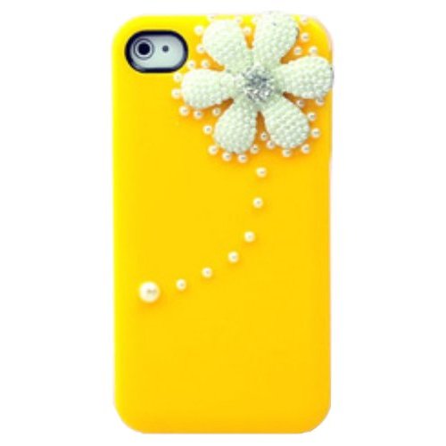 Yellow Manmade Pearl Floral Flower Hard Case Cover For Iphone 4 4s