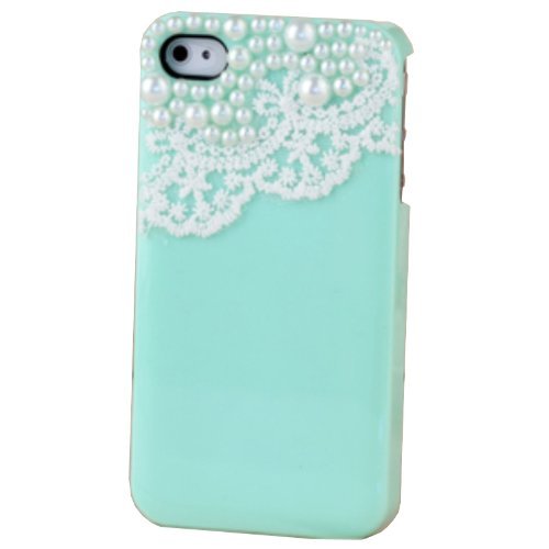 Light Green Lace Manmade Pearl Case Cover For Iphone 4 4s