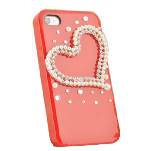 Rhinestones Red Love Heart Design Case Cover For Iphone 4 4s